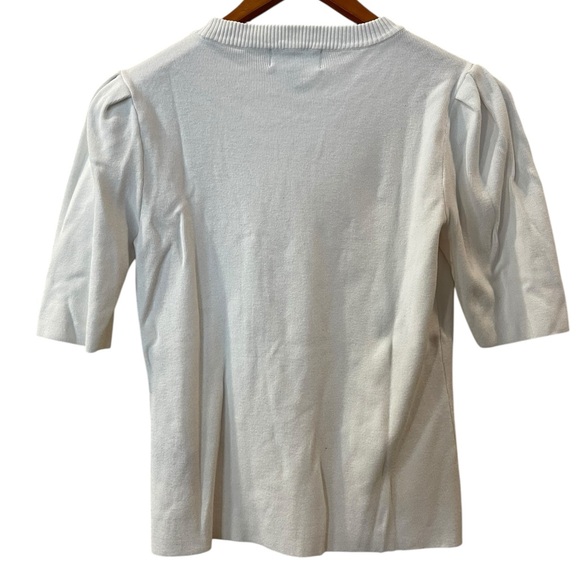 Premise Women’s White Short Sleeve Knit Top Shirt With Puff Sleeves Size: Medium - Picture 2 of 4